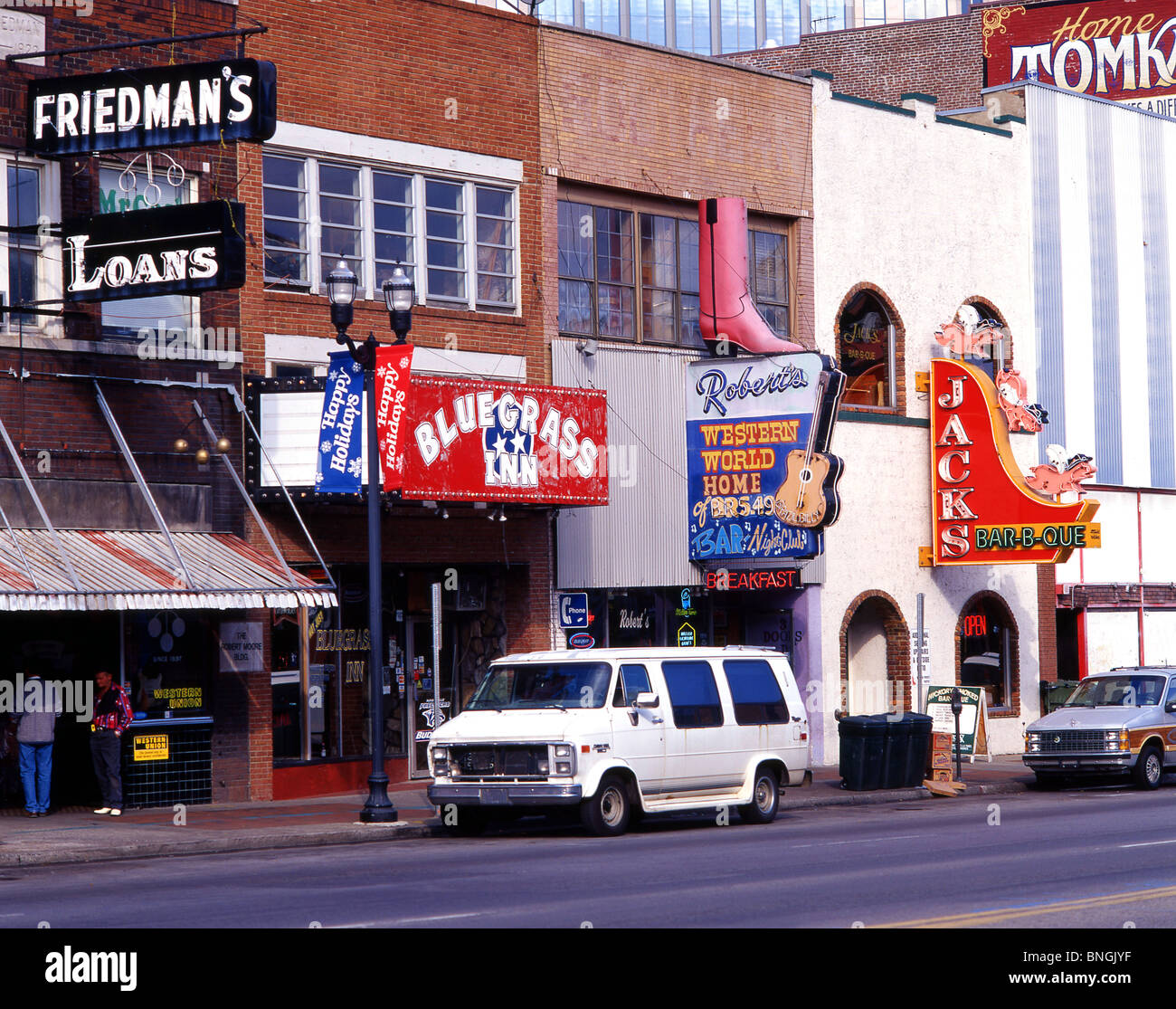 Restaurants und Bars mit Musik, Broadway, Nashville, Tennessee, Vereinigte Staaten von Amerika Stockfoto