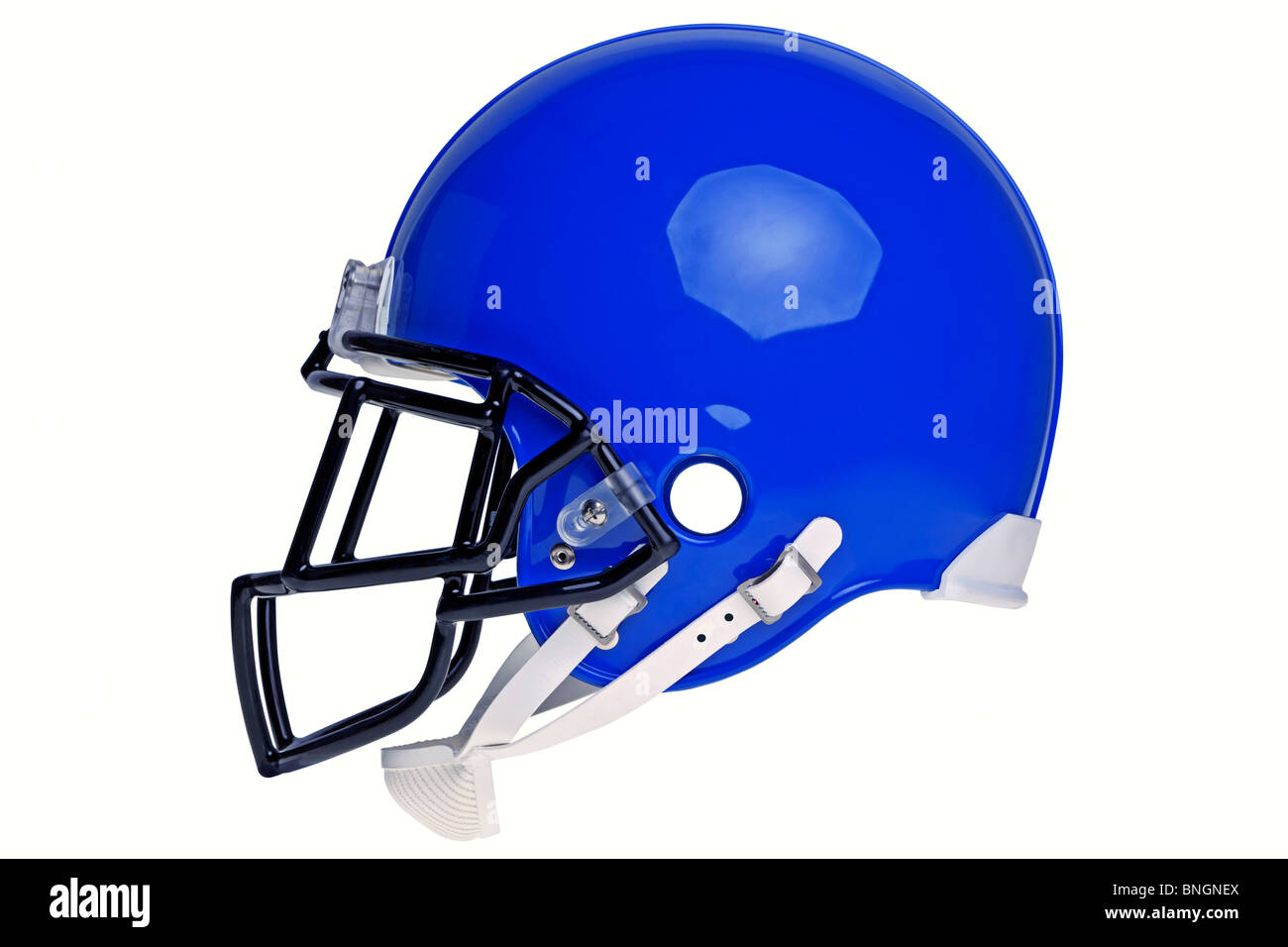 Foto von blue American Football Helm isoliert auf weißem Hintergrund mit detaillierten Beschneidungspfad. Stockfoto