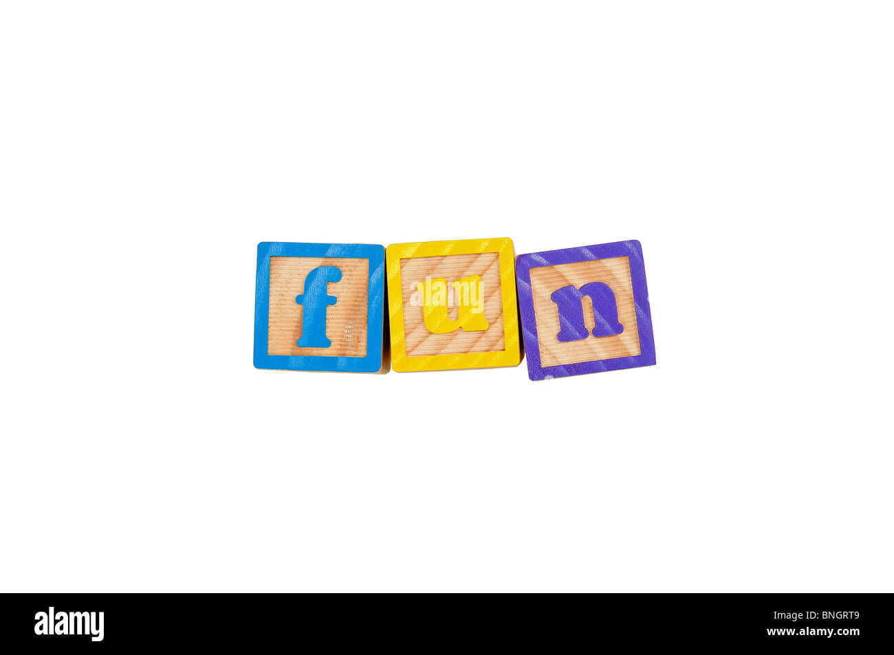 Kinder Alphabet Blocks Schreibweise des Wortes Spaß Stockfoto