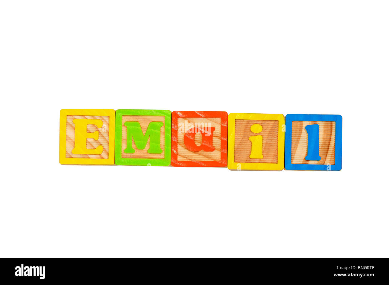 Kinder Alphabet Blocks Schreibweise des Wortes E-Mail Stockfoto