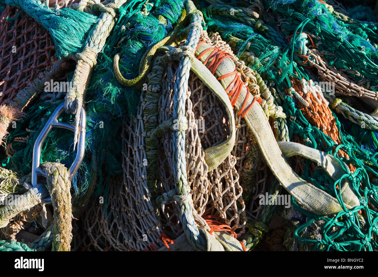 Erhöhte Ansicht der kommerziellen Fischerei Netze, Seattle, Washington State, USA Stockfoto