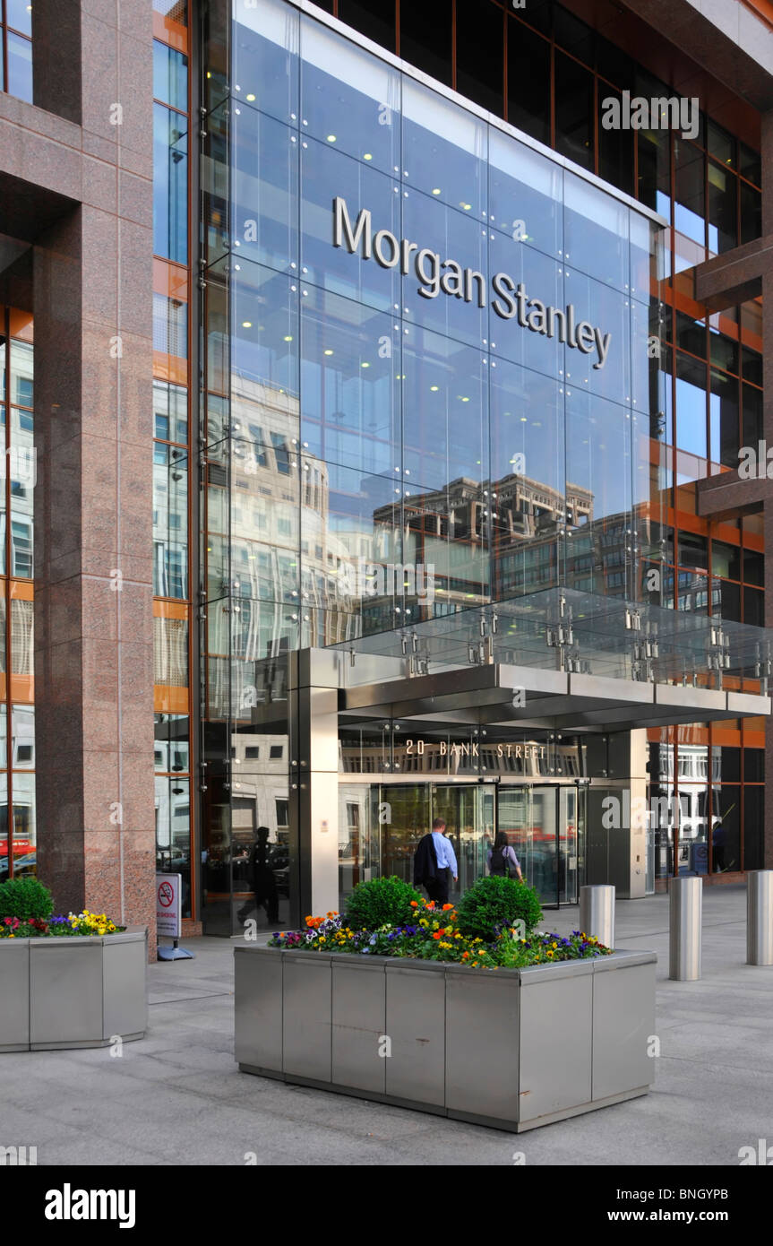 Morgan Stanley Bürogebäude Eingang in Canary Wharf Stockfoto