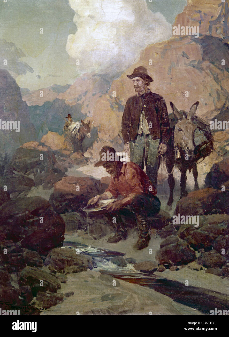 Die Bergleute während the Gold Rush, 1849 in Kalifornien, Ben Johnson (b.20th C. American) Stockfoto