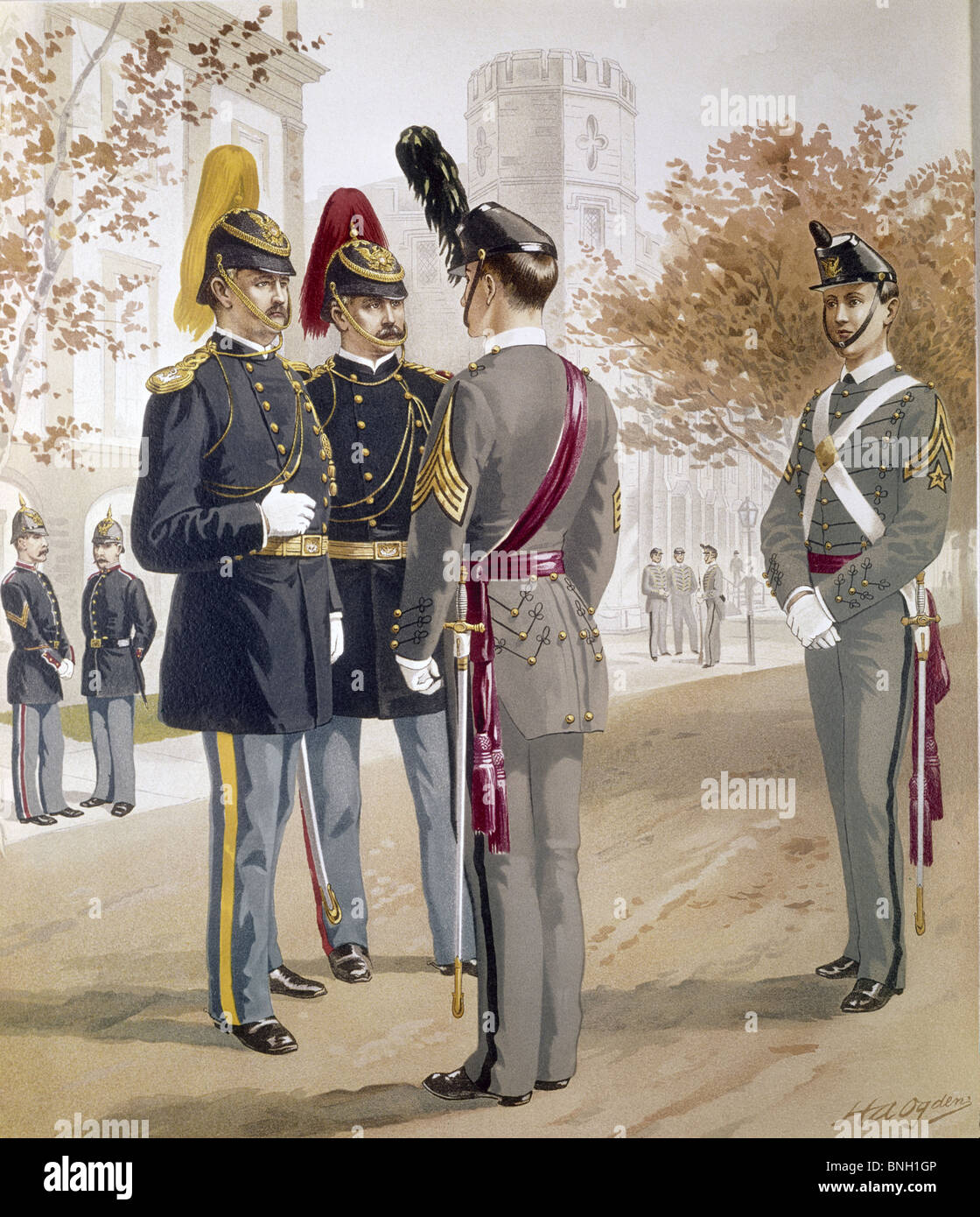 Offiziere der Kavallerie und Artillerie Kadetten bilden United States Military Academy in Frack von Henry Alexander Ogden 1888 Stockfoto