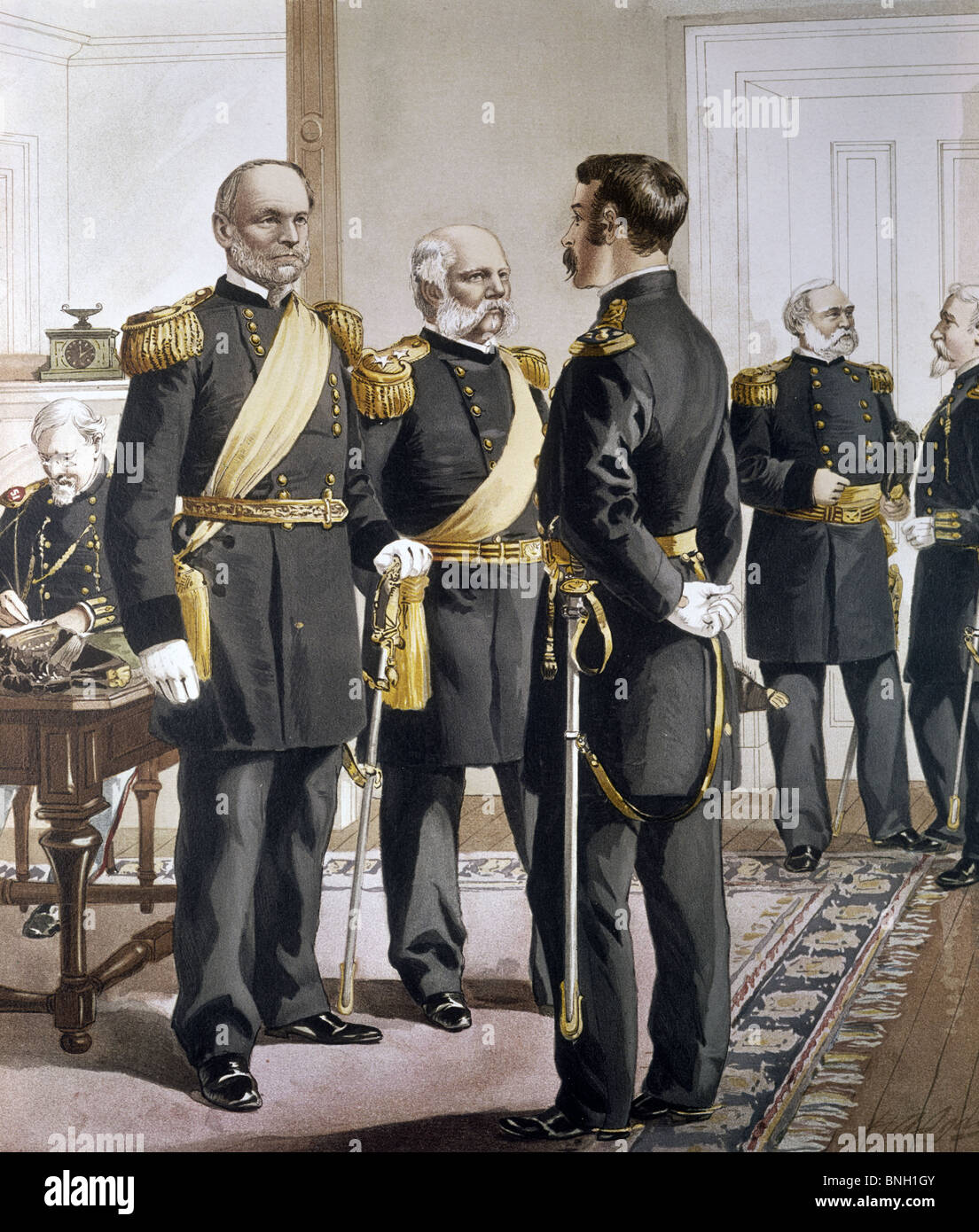 General Sherman, Generalmajor Schofield, leitende Angestellte und Mitarbeiter von Henry Alexander Ogden, (1856-1936) Stockfoto