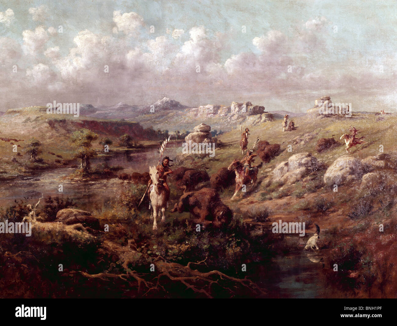 Die Bisonjagd, Edgar Samuel Paxson (1852-1919 amerikanisch) Stockfoto