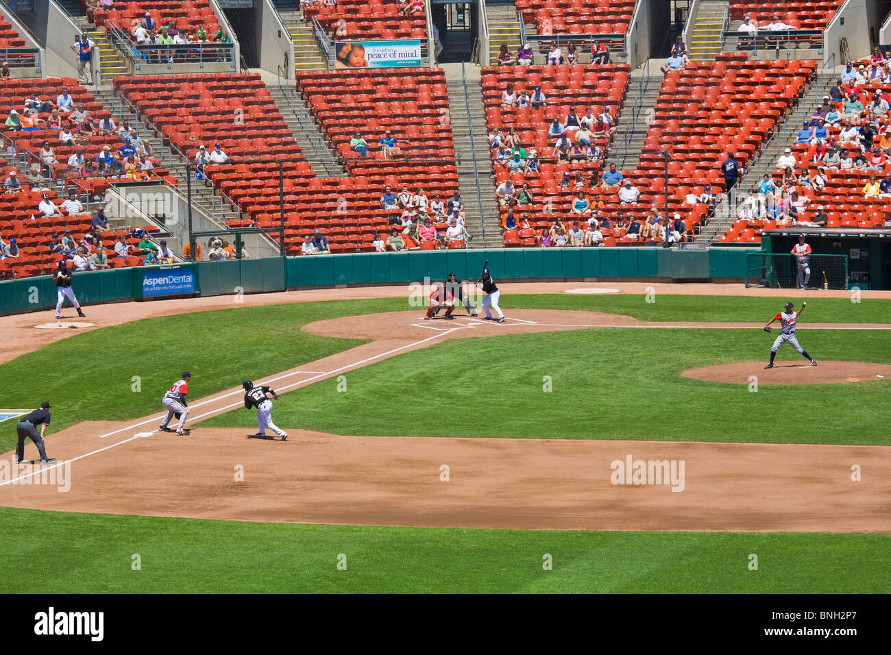 Baseball-Spiel in Coca-Cola Field, der Heimat von innen Buffalo Bisons der internationalen Liga in Buffalo New York Stockfoto