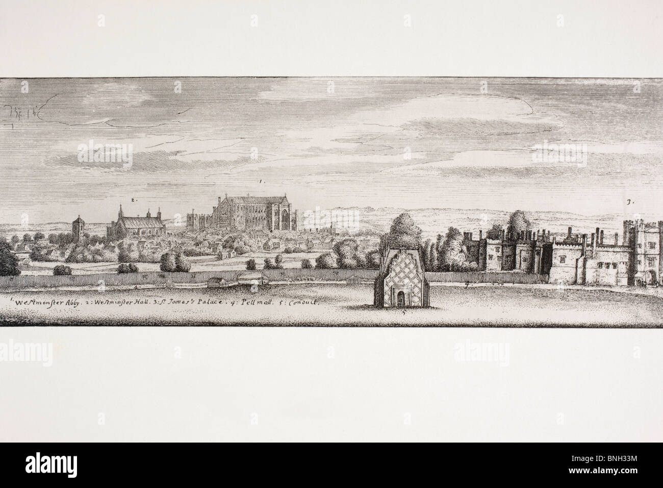 London, England. St James Palace, Westminster Hall und Pall Mall im Jahr 1660. Stockfoto