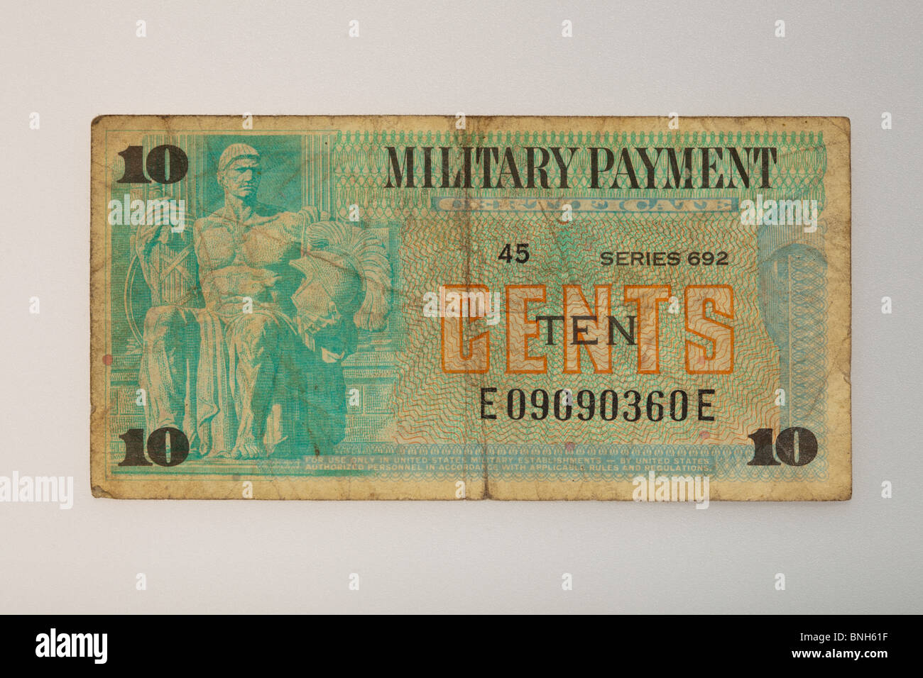 Ein 10-Cent-militärische Zahlung-Zertifikat aus der Zeit des Vietnamkriegs. Stockfoto