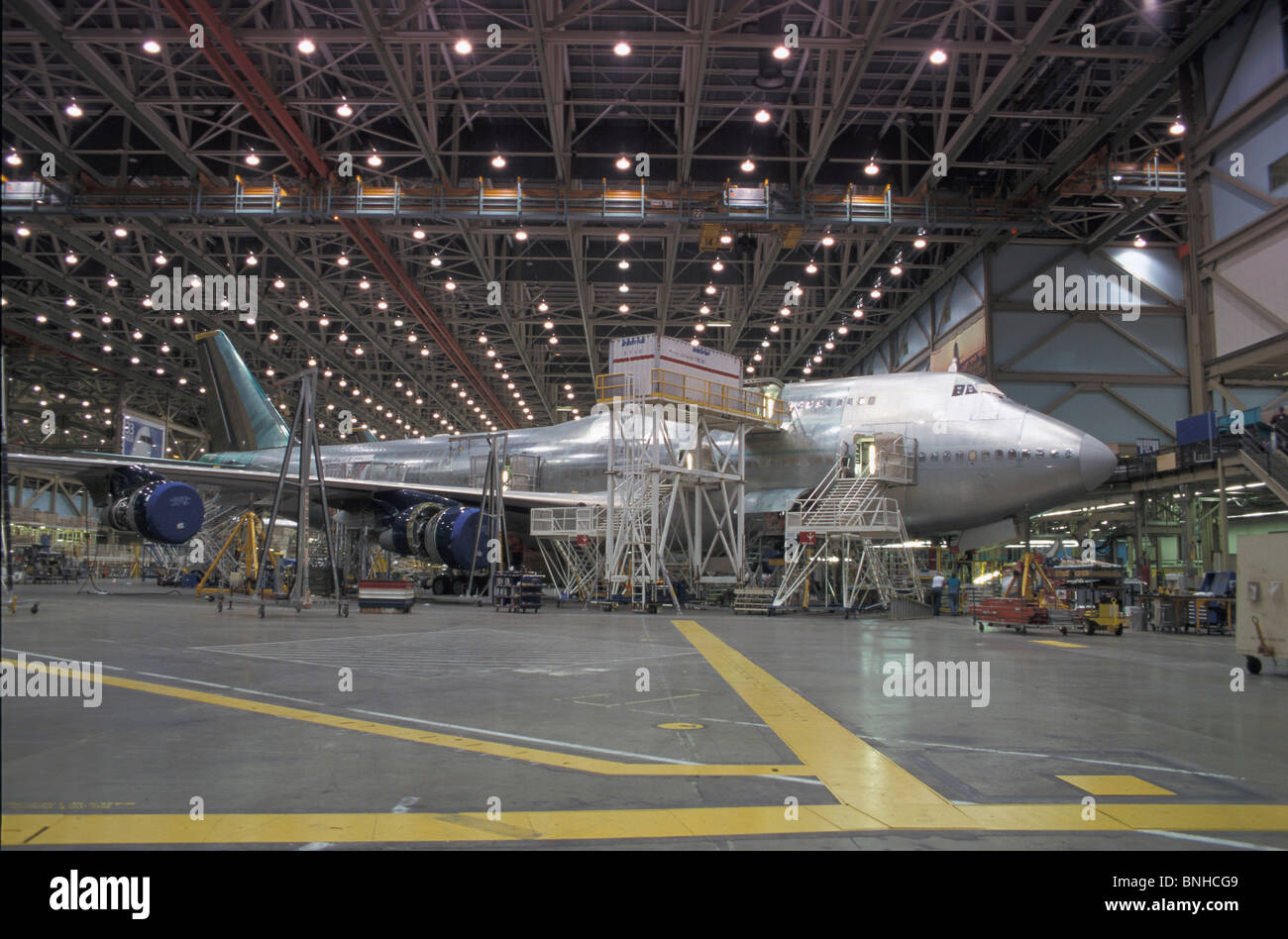 USA Everett Boeing Tour Center Washington State Industrie Fabrikhalle Flugzeuge Flugzeug Flugzeug Luftfahrt innen drinnen vereint Stockfoto