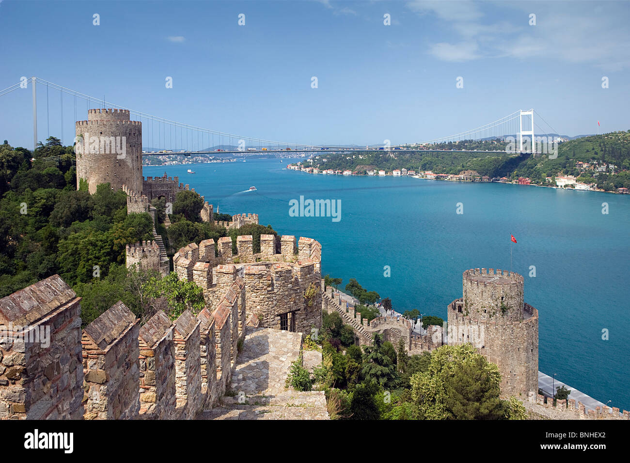 Juni 2008 Türkei Istanbul Stadt Rumeli Festung westrumelischen Schloss osmanischen historischen Bosporus Meerenge Fatih Sultan Mehmet-Brücke Stockfoto