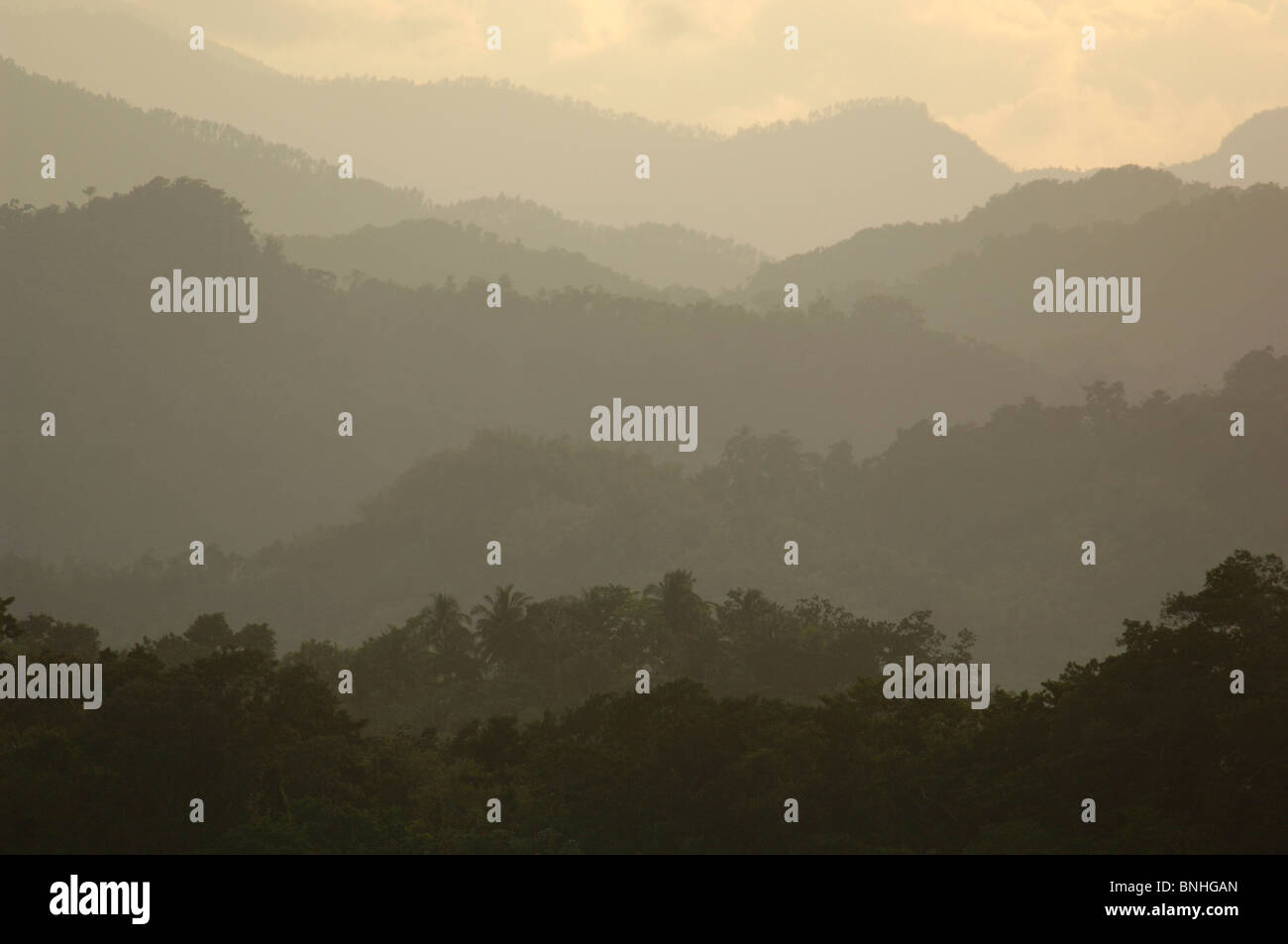 Caribbean Port Antonio Jamaica Blue Mountains von Mockingbird Hill Hotel Nordküste Landschaft malerische Naturkulisse gesehen Stockfoto