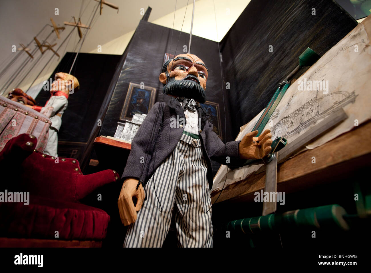Marionette Marionette im Museum für Puppen, die darauf abzielt, das puppenspiel als kommunikative Kunstform in der Stadt Holon, Israel zu fördern angezeigt Stockfoto