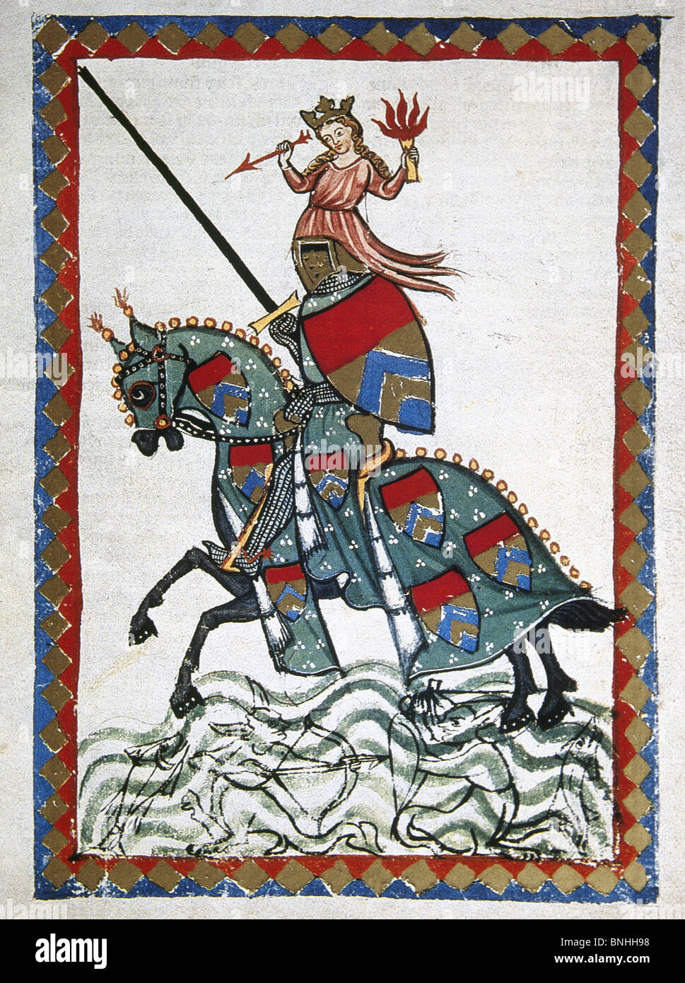 Ulrich von Liechtenstein (1200 – 1278), mittelalterlichen Edelmann, Ritter, Politiker und Minnesanger. Ulrich auf einer Reise. Codex Manesse. Stockfoto