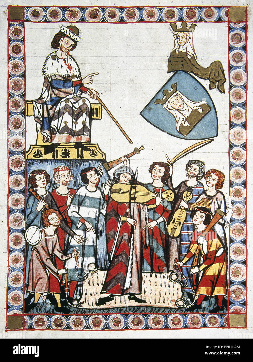 Frauenlob, deutscher Dichter (gest. 1318), einem Musiker zu hören. Codex Manesse. Stockfoto