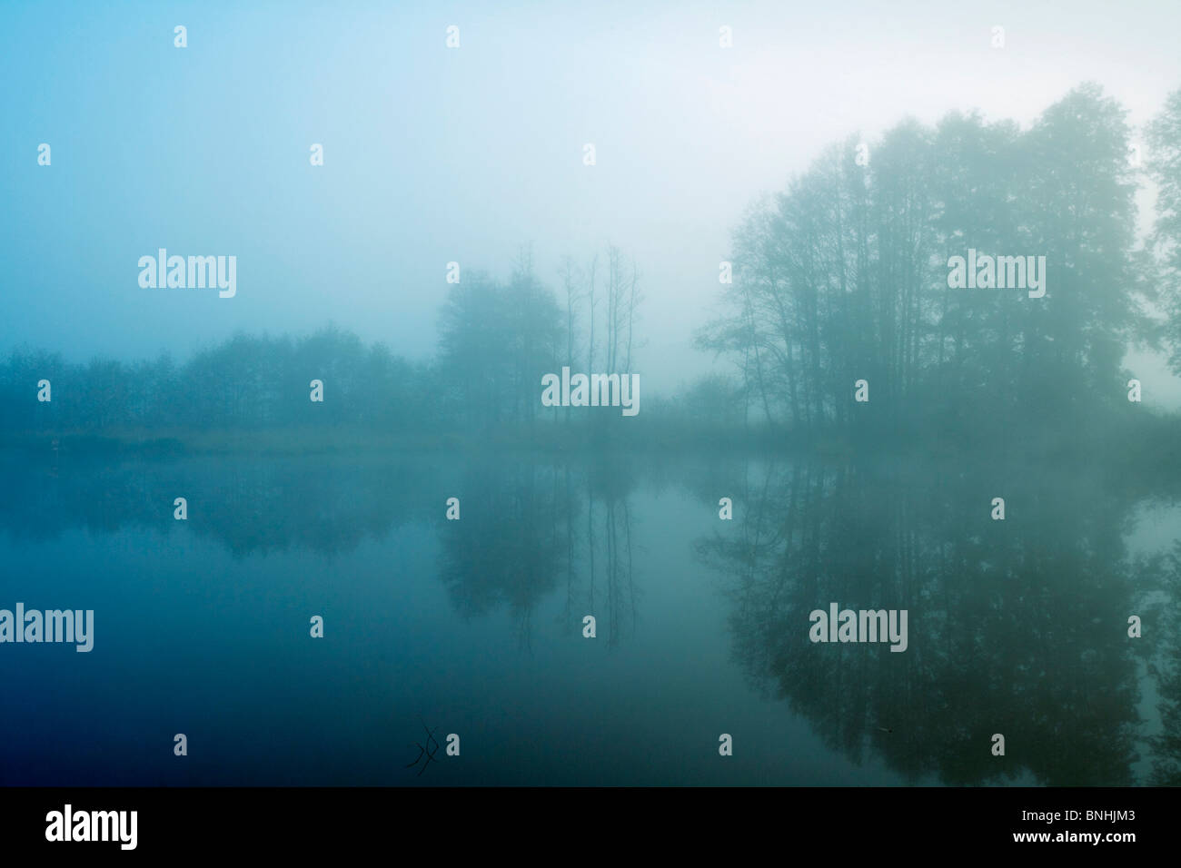 Tschechische Republik Südböhmen nebligen Morgen ruhig Ruhe Farben Farben Dawn tagsüber außen Nebel Landschaft Europas Stockfoto