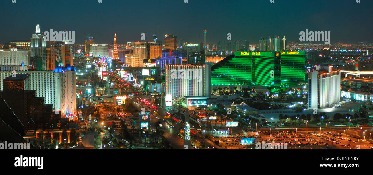 USA The Strip Las Vegas Nevada Nacht Lichter Stadtpanorama Stockfoto