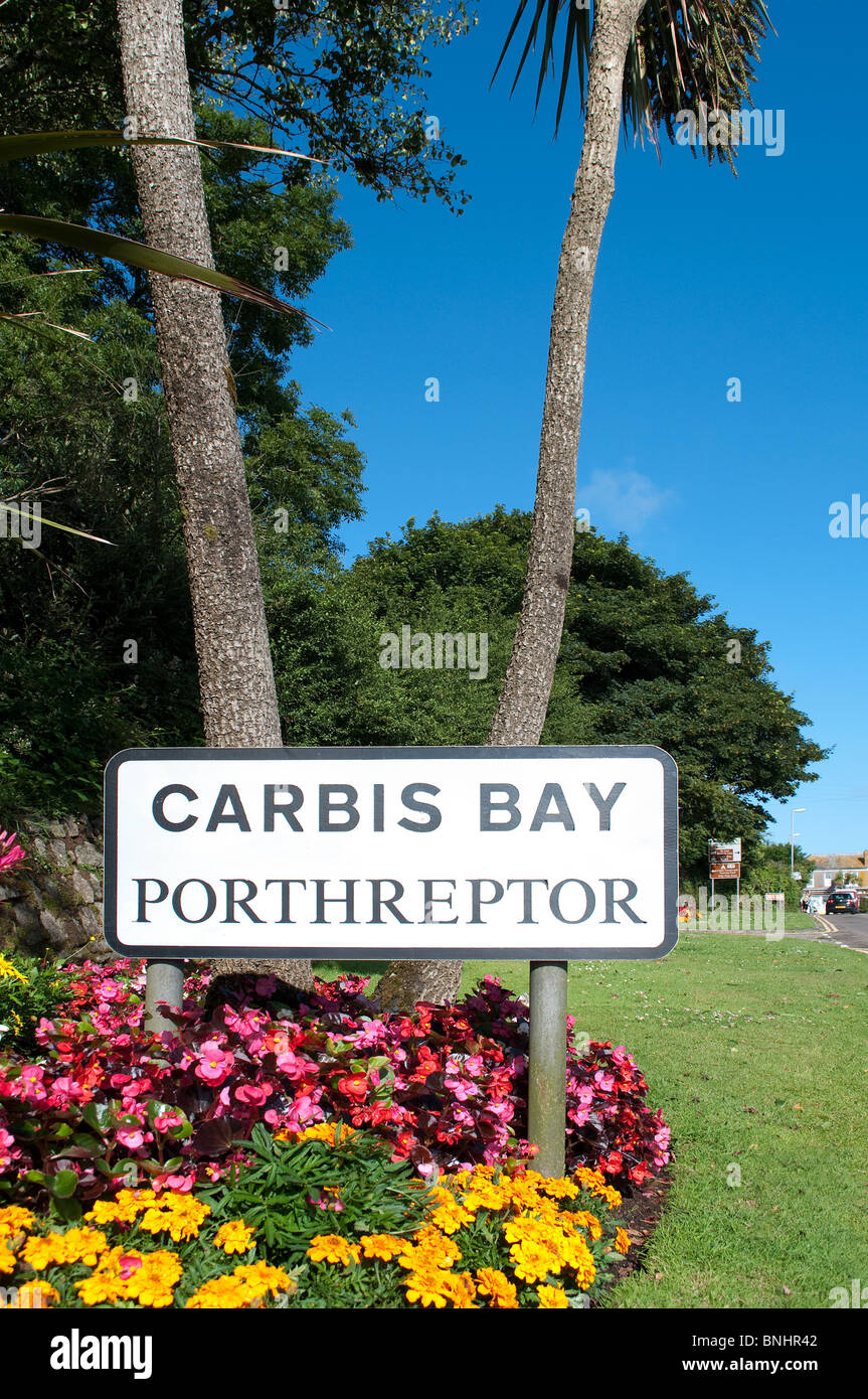 Das Dorf unterzeichnen in Carbis Bay in der Nähe von st.ives in Cornwall, Großbritannien Stockfoto