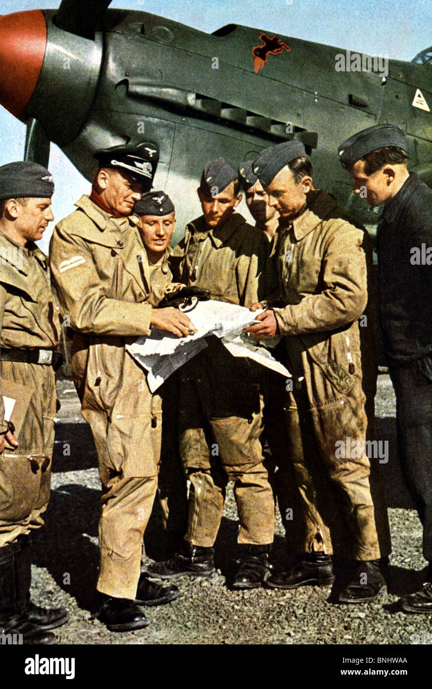 Dem zweiten Weltkrieg Nazi-Deutschland gegen England Großbritannien Luftwaffe pilot Jagdflugzeug Piloten Karte Flugzeug Flugzeug Luft treffen Stockfoto