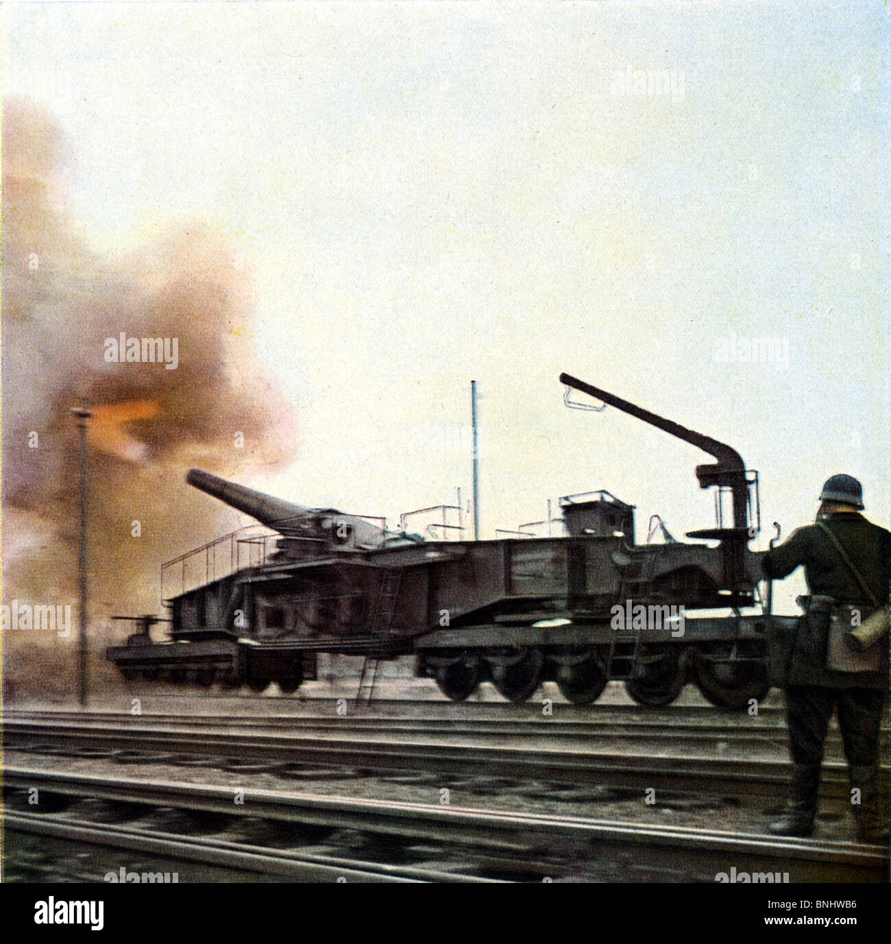 ZWEITEN Weltkriegs Railway Gun Nazi-Deutschland deutsche Nazis Kanone Pistole Männer Soldaten Artillerie Waffe zwischen 1939 - 1940 Krieg Stockfoto