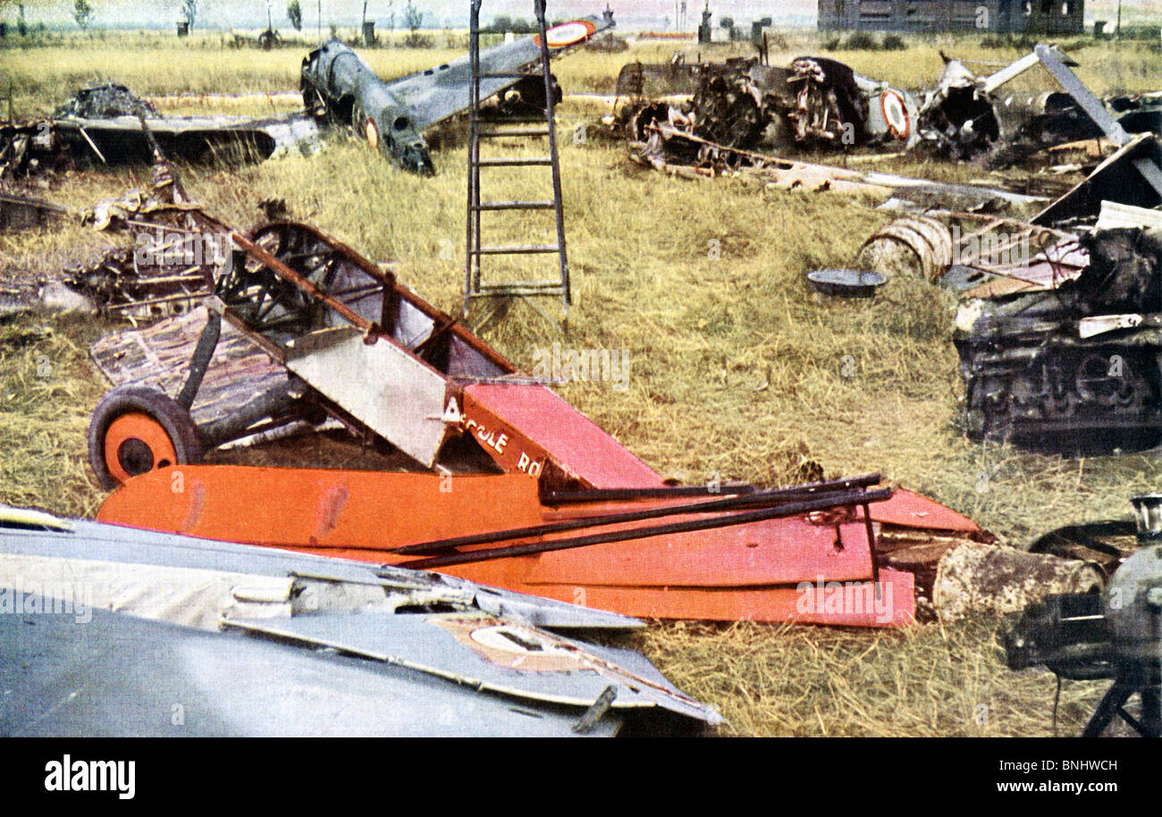 ZWEITEN Weltkrieg Französisch Invasion von Frankreich zerstört Wracks Wrack schießen Sie Flugzeuge Flugzeuge Flugzeuge Flugzeuge Juni 1940 zweiter Stockfoto