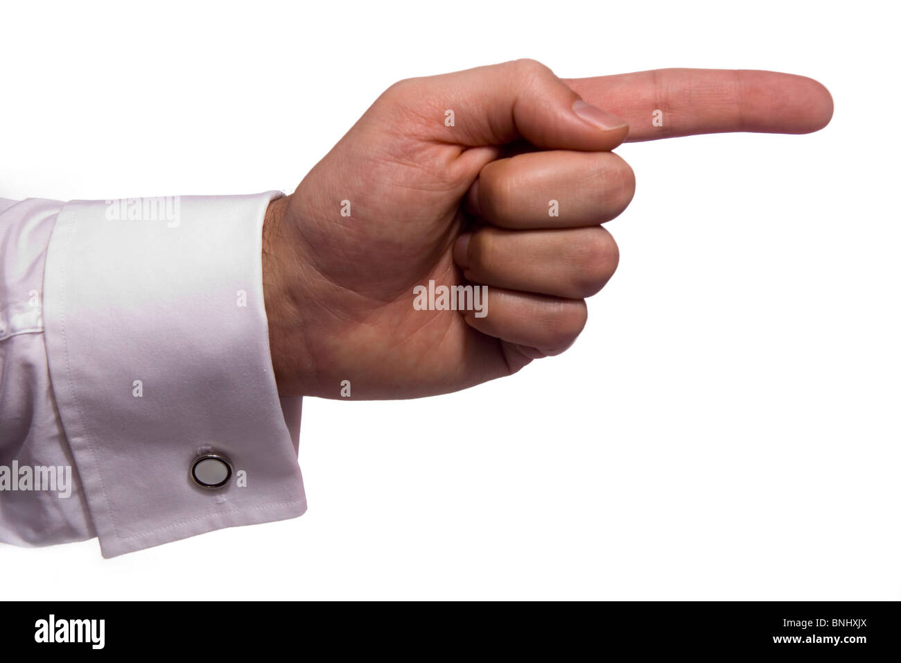 Hand Punkt Finger Arm Richtung weiß männlichen Mann Tipps Geste Konzept Libertads Stockfoto