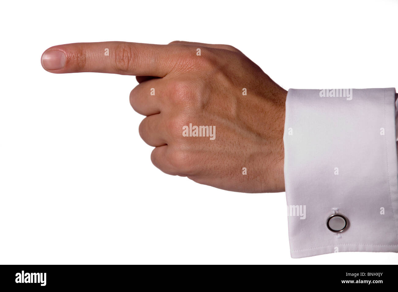 Hand Punkt Finger Arm Richtung weiß männlichen Mann Tipps Geste Konzept Libertads Stockfoto