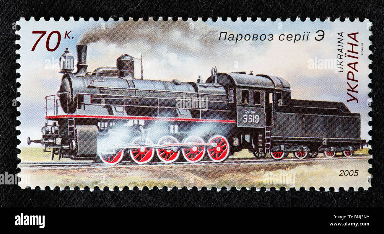 Transport Transport Geschichte Dampf Lok Zug Eisenbahn Eisenbahn Briefmarke Ukraine 0-10-10-Serie E 2005 Stockfoto