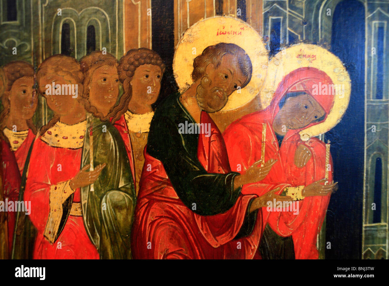 Eastern Europe Europa Europäische Reisen Russland Russische Ikone malen Malerei Gemälde religiösen Architektur religiöser Kunst rot Stockfoto