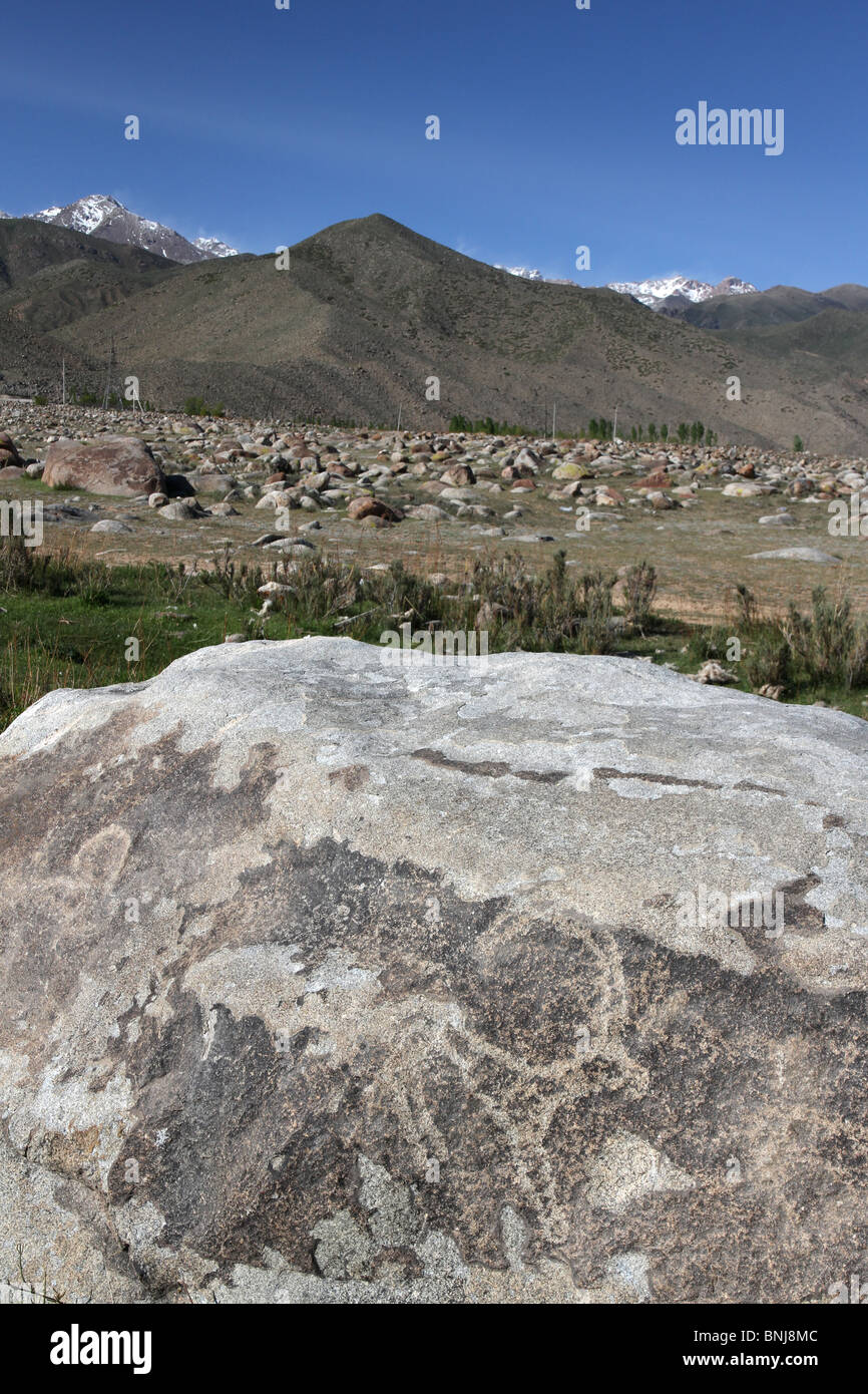 Petroglyphen auf Norden Ufer von See Issyk Kol Stockfoto