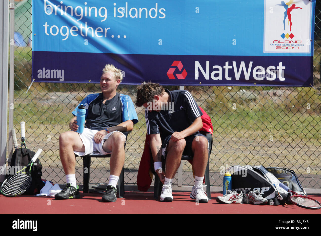 Isle Of Man Herren Doppel Finale Tennis NatWest Island Games 2009 bei Idrottsgården in Mariehamn, 3. Juli 2009 Stockfoto