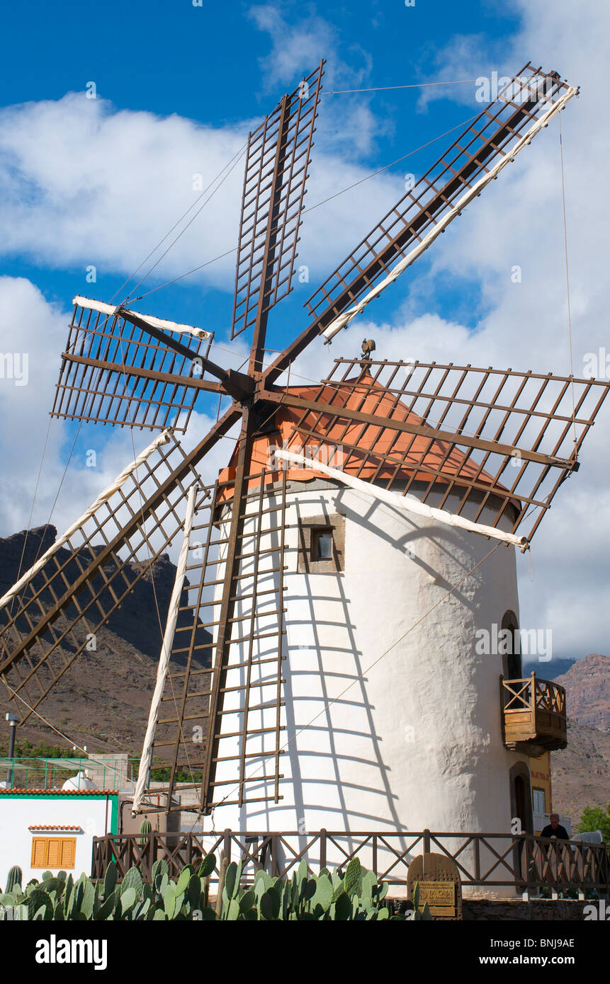 Gran Canaria Spanien spanische Insel Insel Kanaren Kanarischen Inseln Europa Europäische Windmühle bauen Bau Architektur Stockfoto