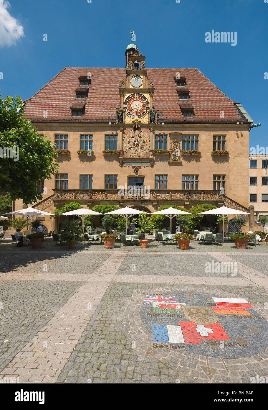 Deutschland-Baden-Württemberg-Heilbronn Rathaus gepflasterten Boden Mosaik Twin Städte Solothurn Port Talbot Béziers Stock Hafen Stockfoto