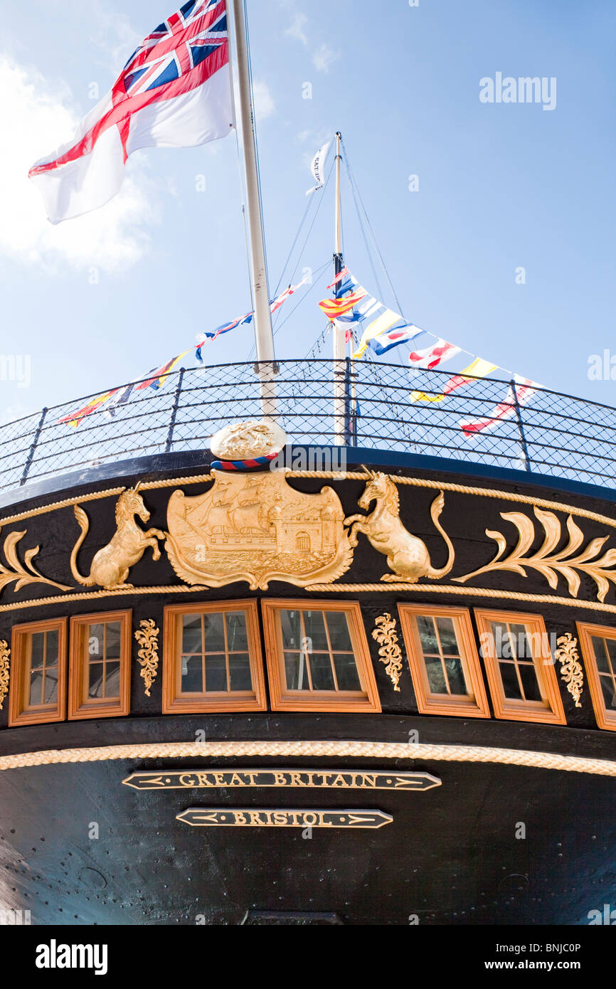 Bristol Stadt-Wappen auf dem Heck des S S Great Britain jetzt Ruhe in der großen westlichen Dockyard, Bristol Stockfoto