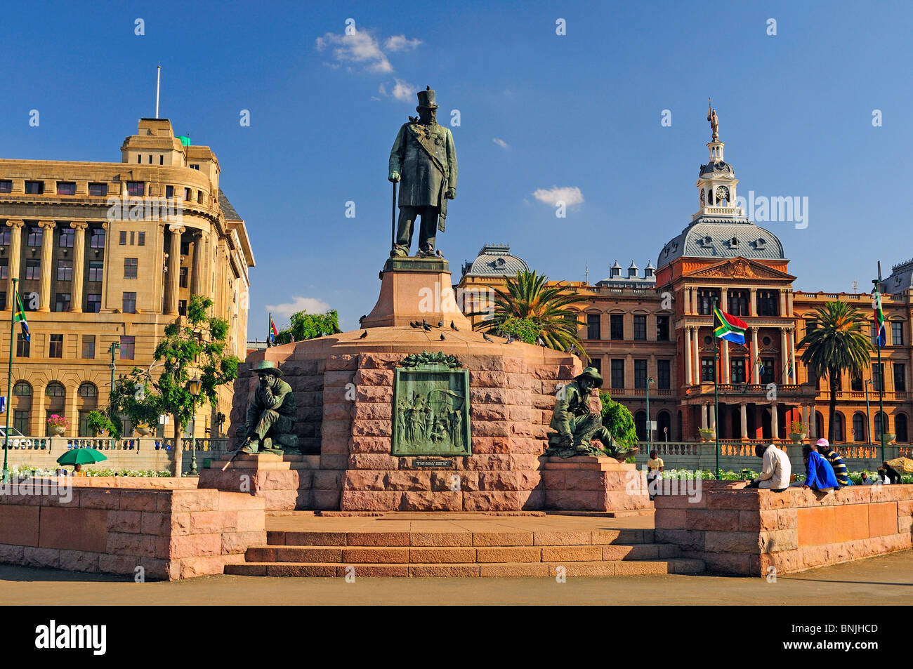 Palast von Gerechtigkeit Kirche Platz Pretoria Stadt Gauteng Südafrika Paul Kruger Statue Denkmal Platz des Volkes Stockfoto