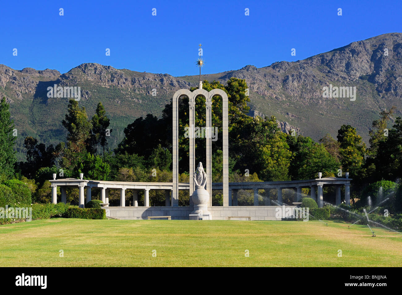 Huguenot Monument Franschhoek Western Cape Südafrika Geschichte Bergen Berg Stockfoto