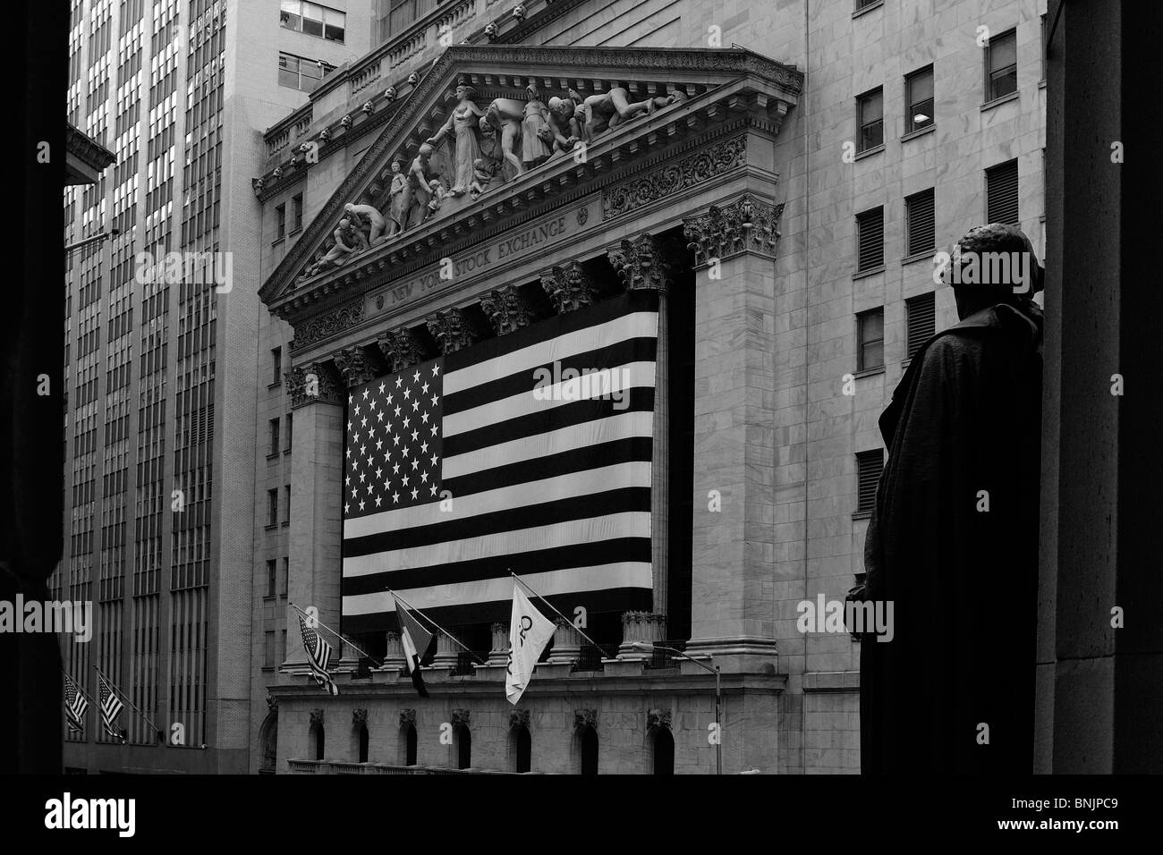 George Washington Statue Börse finanziellen Bezirk Manhattan New York USA Flagge uns Stadt Reisen American urban Stockfoto