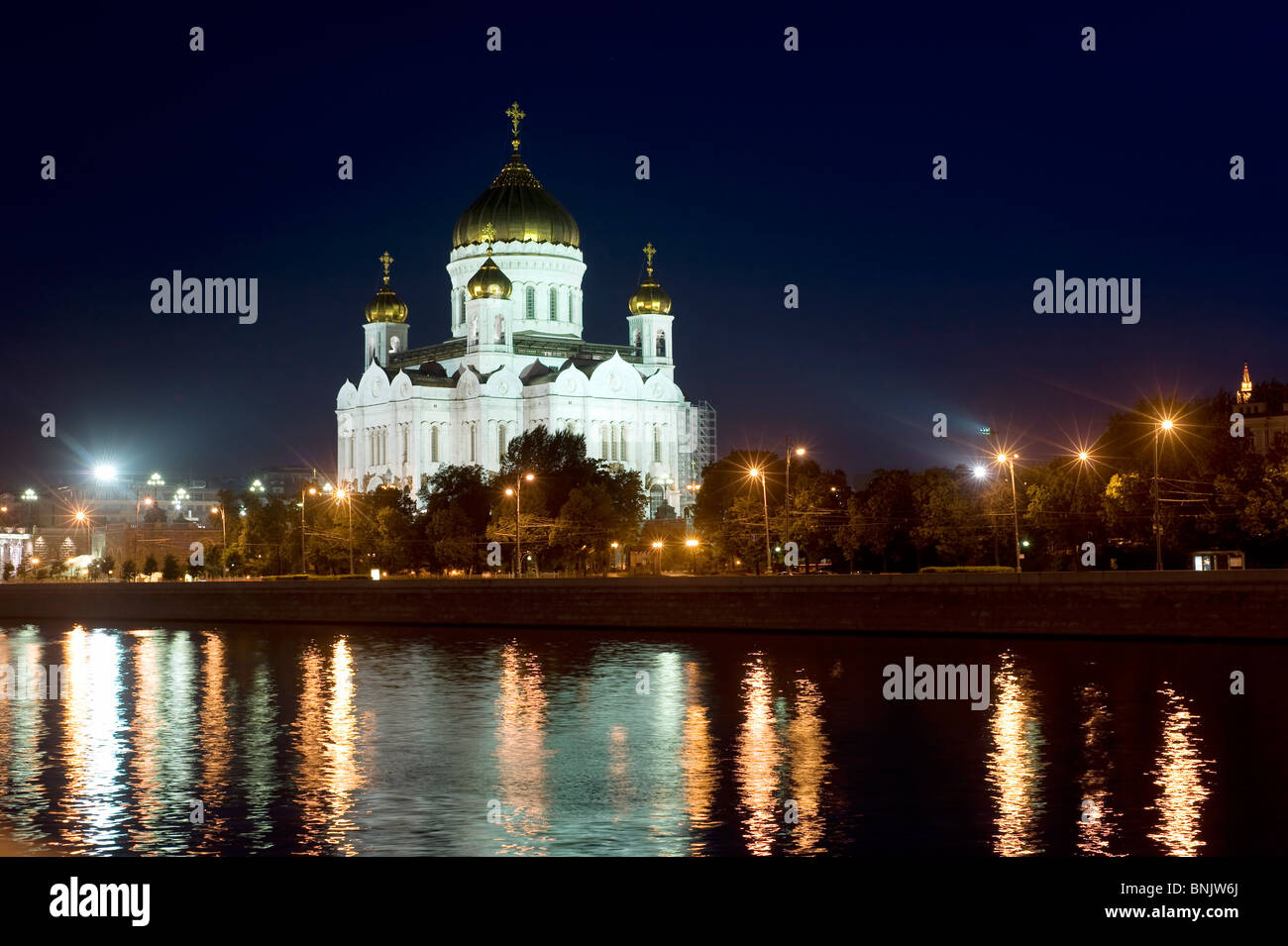 Der restaurierte Kathedrale von Christus dem Erlöser in Moskau bei Nacht Stockfoto