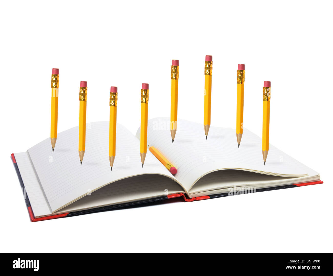 Bleistift und Notizbuch Stockfoto