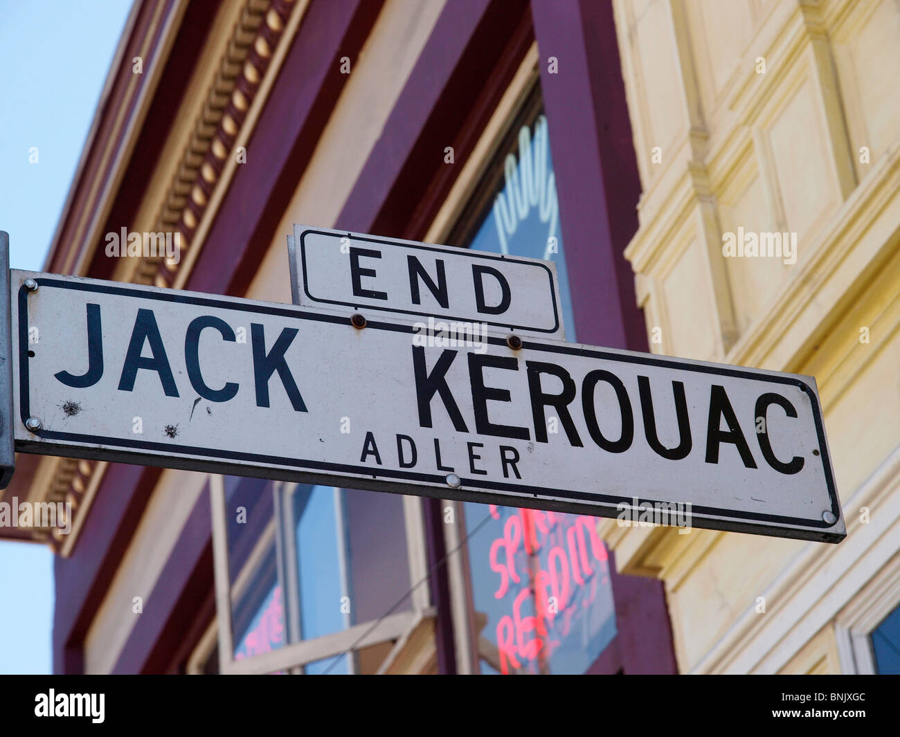 Straßenschild für Jack Kerouac Gasse Nordstrand San Francisco Kalifornien, USA Stockfoto