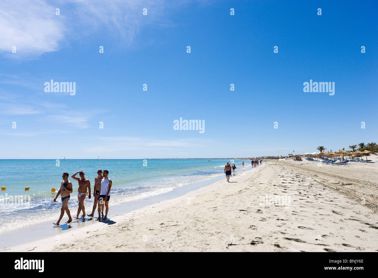 Strand in der Hotelzone in der Nähe der Hotel Club Caribbean World, Aghir, Djerba, Tunesien Stockfoto