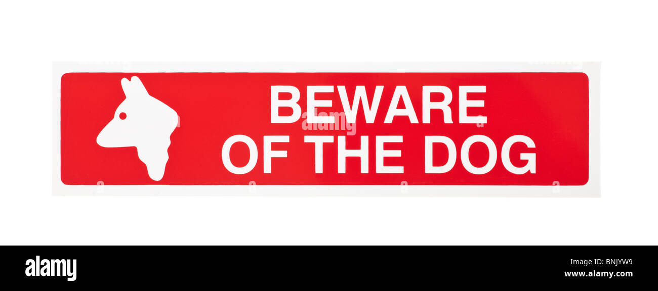 Vorsicht bei rot das Warnschild Hund Stockfoto