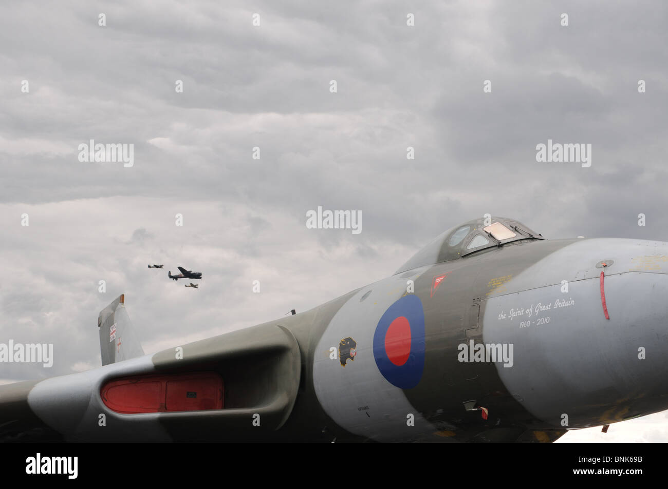 Der Vulcan-Bomber auf static Display auf der Farnborough International Airshow 2010 Stockfoto