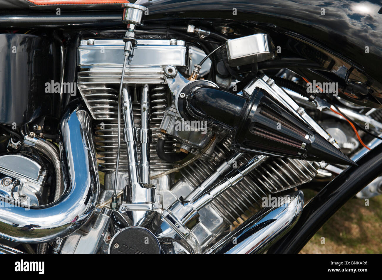 Custom Harley Davidson Motorrad mit einem V-Twin-Panhead-Motor Stockfoto