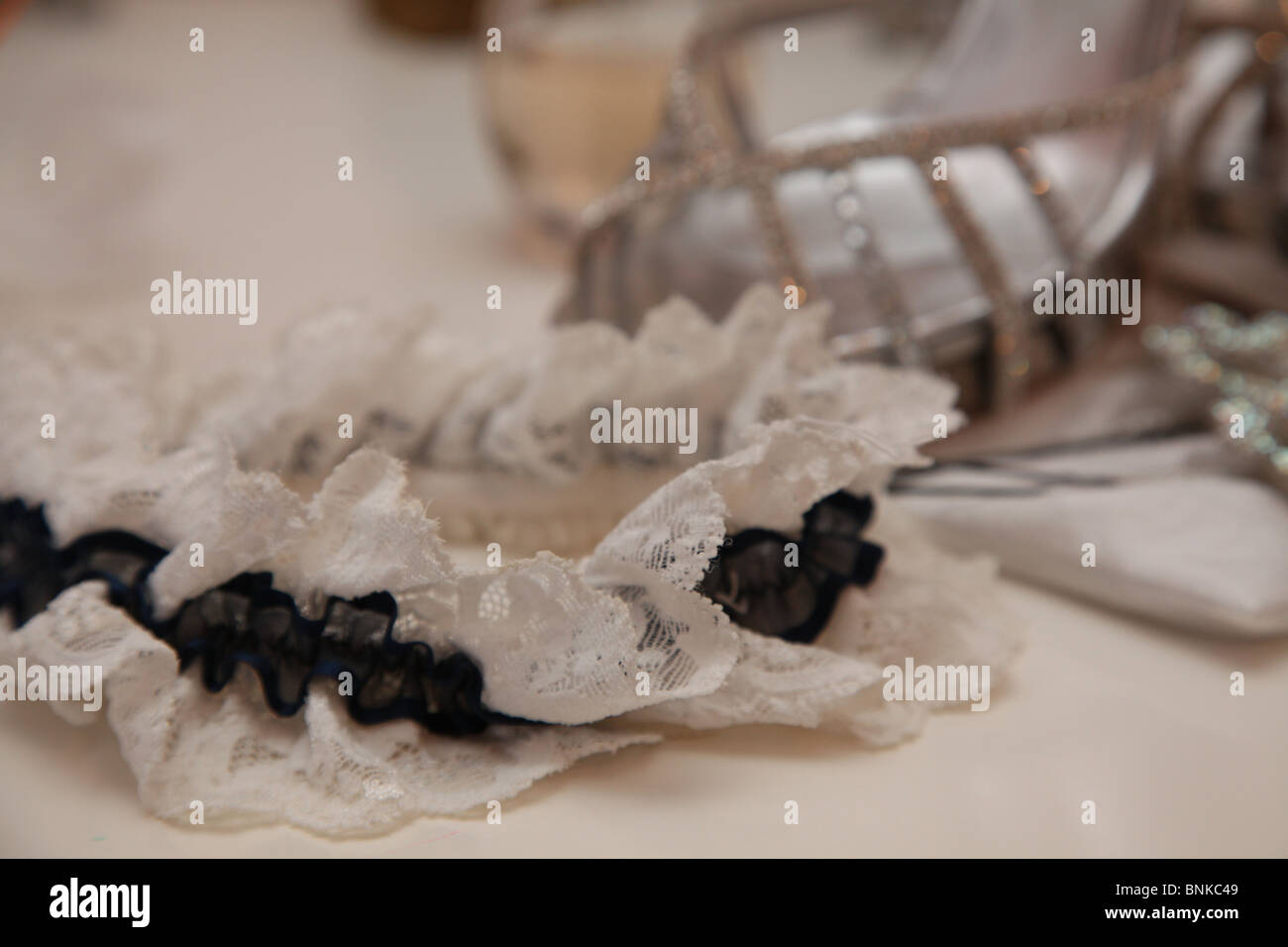 Braut Strumpfband, Hochzeit, Braut, Kleid, Chantilly-Spitze Stockfoto