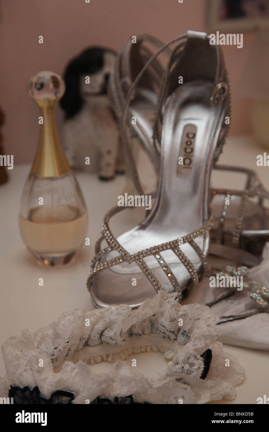 Braut Strumpfband, Hochzeit, Kleid, Braut, Brautschuhe, Chantilly-Spitze Stockfoto