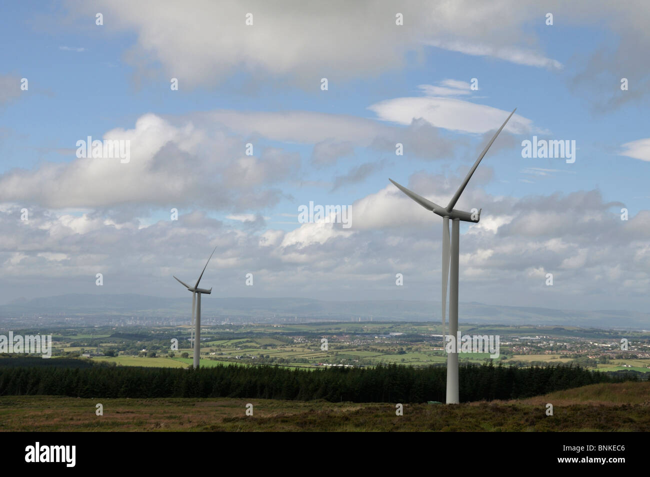 Windkraftanlagen, Windparks Whitelee, in der Nähe von Glasgow, Schottland Stockfoto