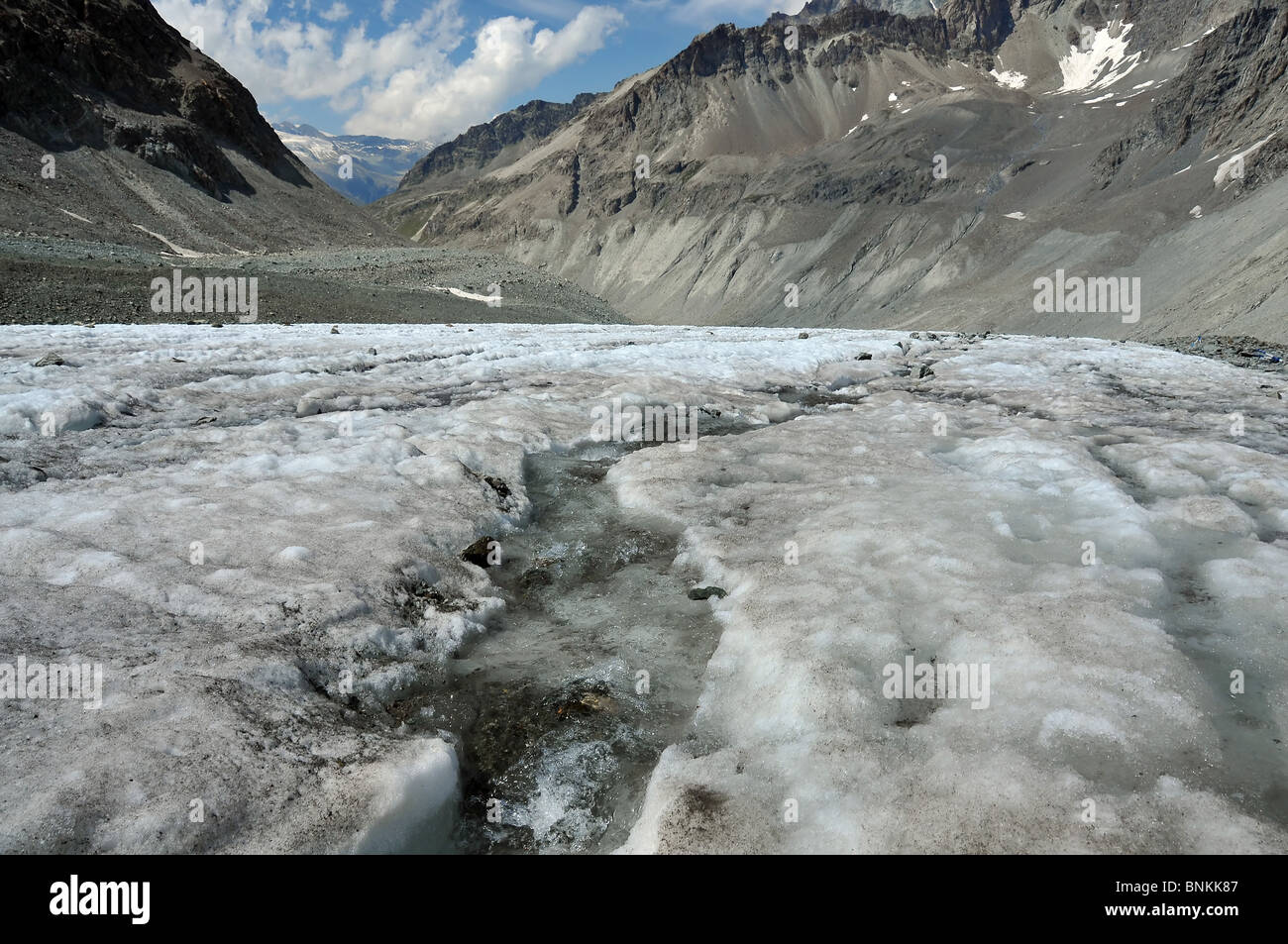 Globale Erwärmung schmelzen Gletscher Erwärmung Heizung warm Klima Katastrophe Katastrophe Treibhauseffekt Kohlendioxid Berge Stockfoto