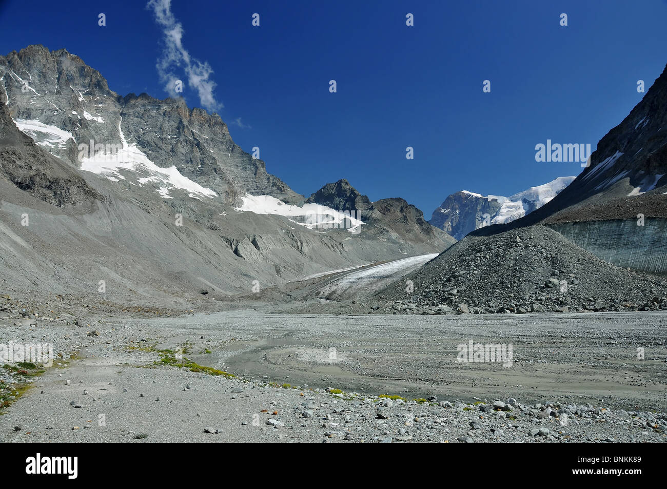 Globale Erwärmung schmelzen Gletscher herzlich Umwelt Katastrophe Katastrophe Treibhauseffekt CO2 Erwärmung Heizung Bergen Fluss fließen Stockfoto
