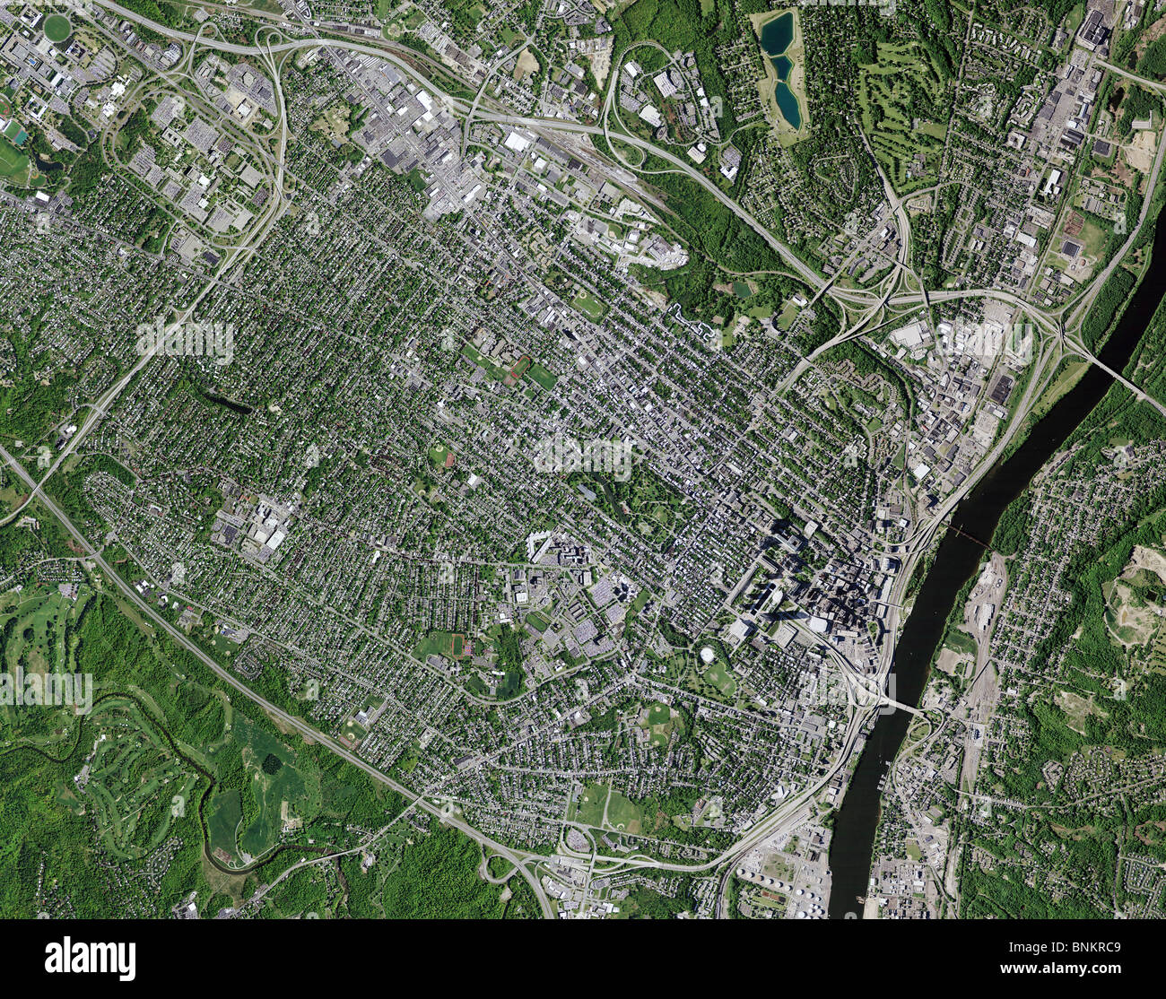 Luftbildkarte Anzeigen über dem Hudson River Albany New York und Umgebung Stockfoto